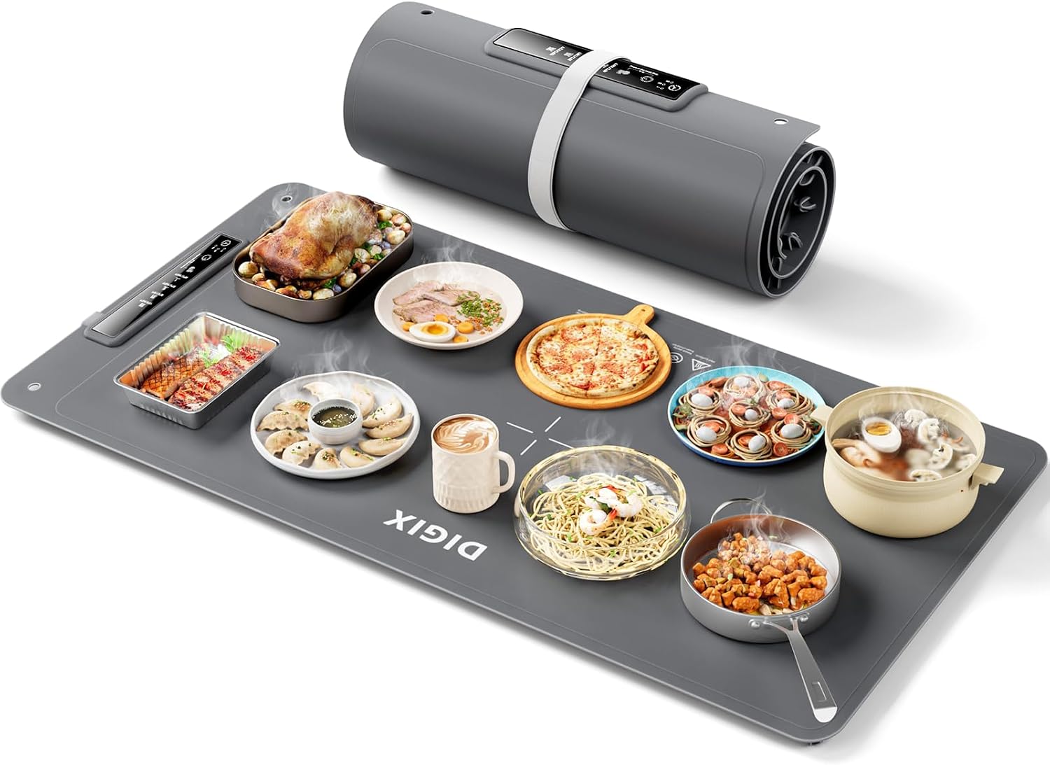 Food Xxl - XXL 36x16インチ フードウォーマーマット、4段階温度調節、3つのタイマー付き、パーティー・ビュッフェ用ポータブル電気保温器
