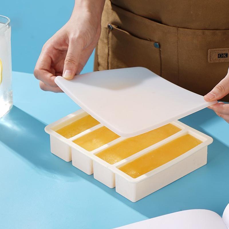 Food Xxl - 特大シリコン製フードトレイ（蓋付き）、4つの大きな型、家庭用スープストック冷凍保存容器
