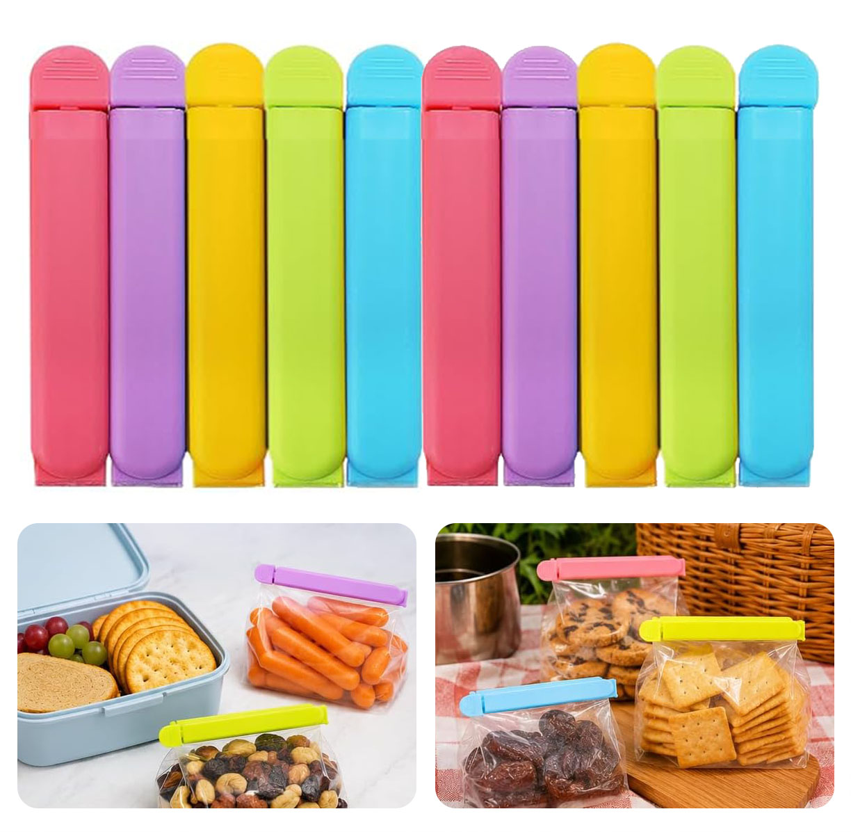 Snacks Food Gift Baskets - カラフルな食品保存クリップ – 10/20個入り プラスチック製の耐久性のあるミニ＆マキシシーラー、スナック用、パーティーの準備やギフトバスケットに最適 TMZ