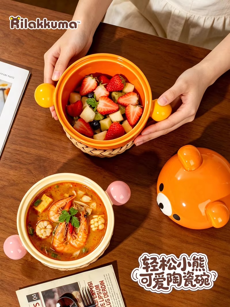 かわいいリラックマの陶器製ラーメンボウル、蓋付き、大容量、キ - Food Xxl のレビューと価格