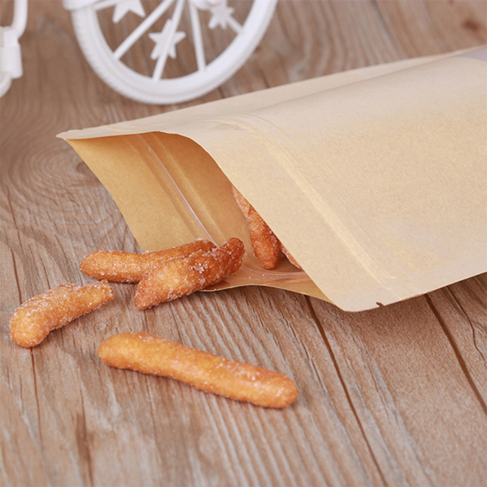 50枚入りクラフト紙ジッパー付き自立型窓付きバッグ、再利用可 - Food Snacks In Usa のレビューと価格