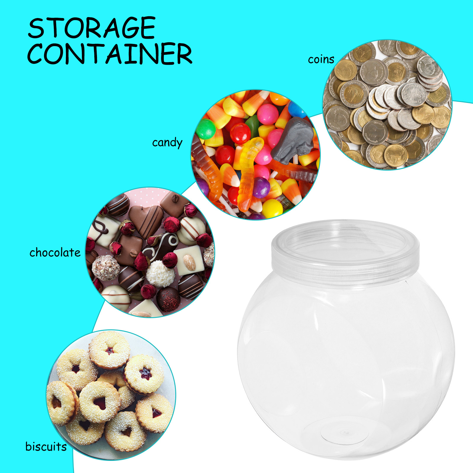 3個入りクリアスイーツジャー 1500ml 丸型透明キャンデ - Dry Food Snacks のレビューと価格