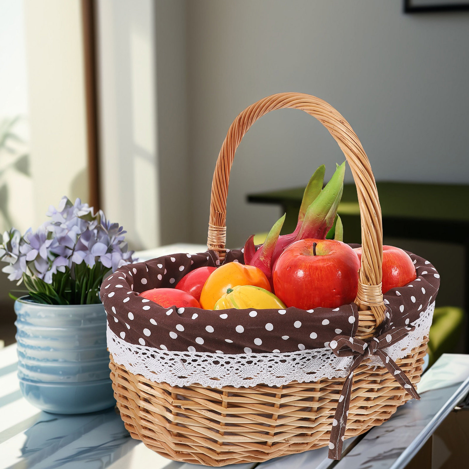 手作りの籐製収納バスケット、リネン裏地付きフルーツバスケット - Snacks Food Gift Baskets のレビューと価格