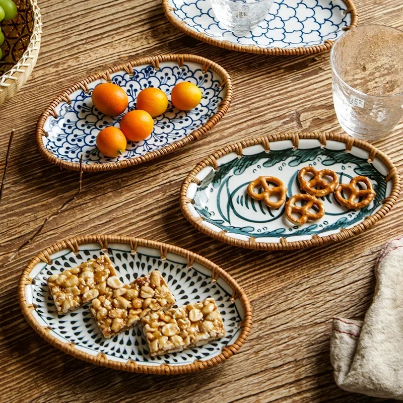 日本の籐編みセラミックフルーツトレイ、多用途ドライフルーツケ - Dry Food Snacks のレビューと価格